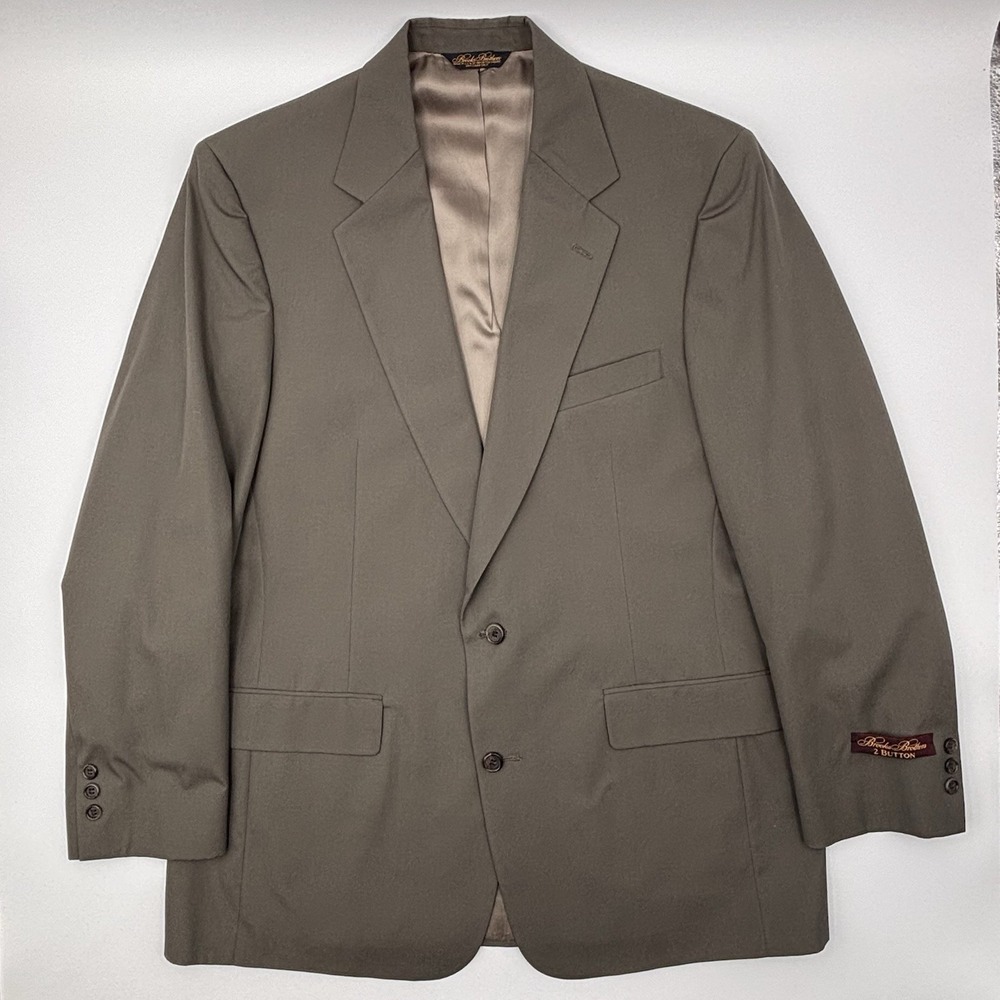 Brooks Brothers Mens 44L 2 Button Blazer Sport Coat Olive Green Taupe 1254-J4CJ